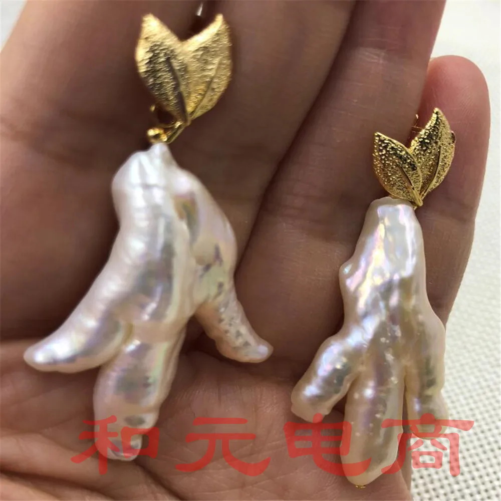 25-40 мм Огромный розовый барокко куриный коготь жемчужные серьги AAA Mesmerizing