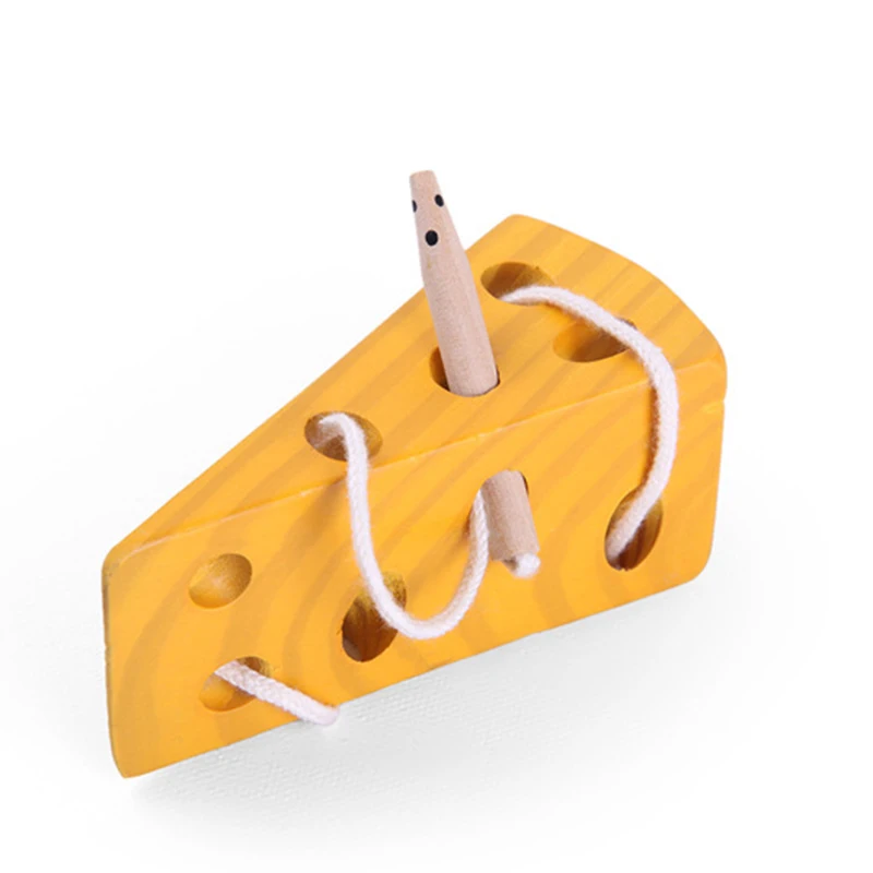 Деревянная резная Шнуровка Сыр и мышь обучающая игрушка|Наборы бусин