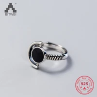 korea hot style s925 sterling silver simple retro vintage black crystal letter d open ring jewelry for women