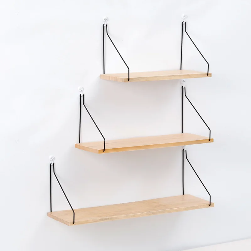 

Nordic Wooden Wall Shelf Ornaments Iron Partition Board Storage Rack Home Bedroom Decor Wall Shelf Organizer Furnishing Articles