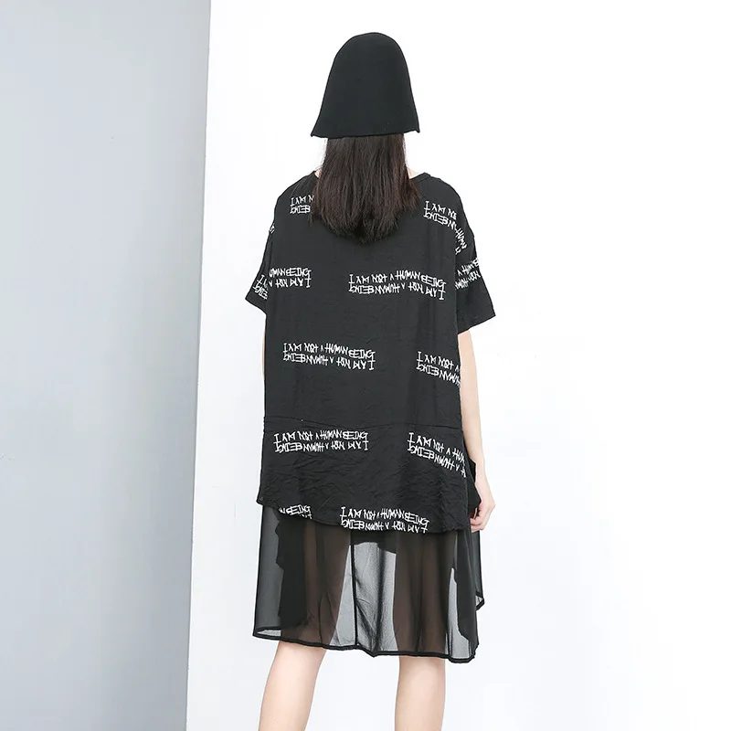 CHICEVER летнее повседневное с буквенным принтом шифоновое женское платье круглым