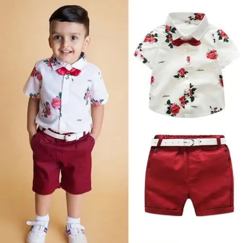 

Pudcoco Toddler Baby Kids Boys Floral Tie Tops T-shirt+Shorts Pants Outfit Clothes 2PCS Children Clothing Set