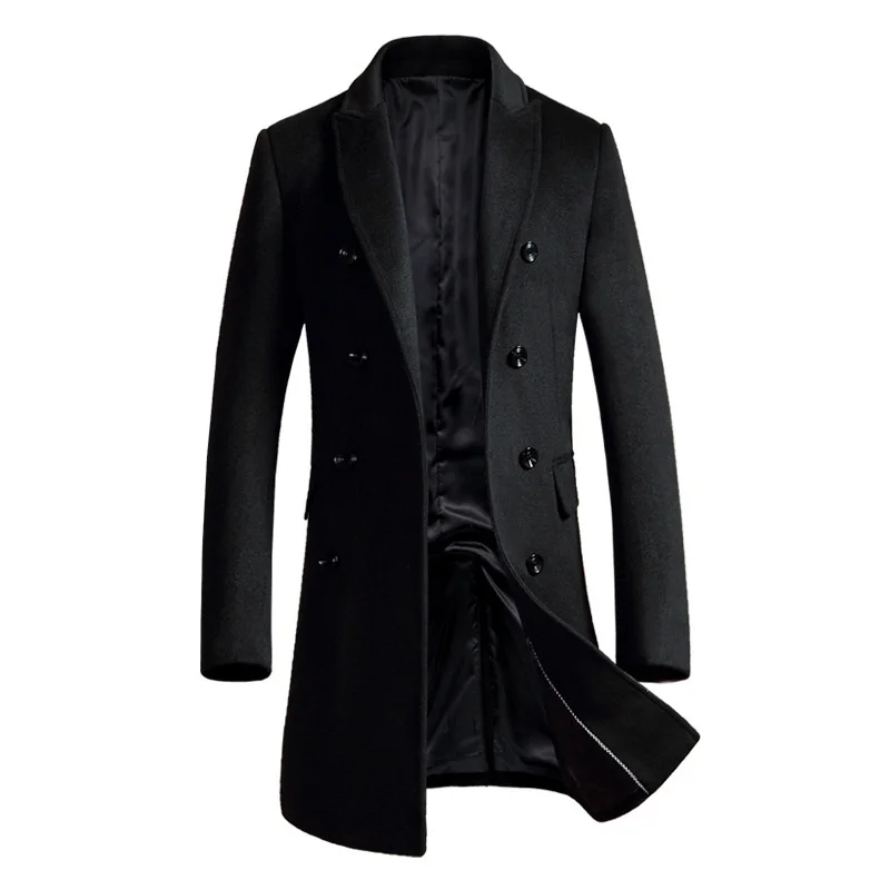 Для мужчин длинный плащ пальто 2017 Зима Шерстяное Slim Fit кашемировое куртки человек
