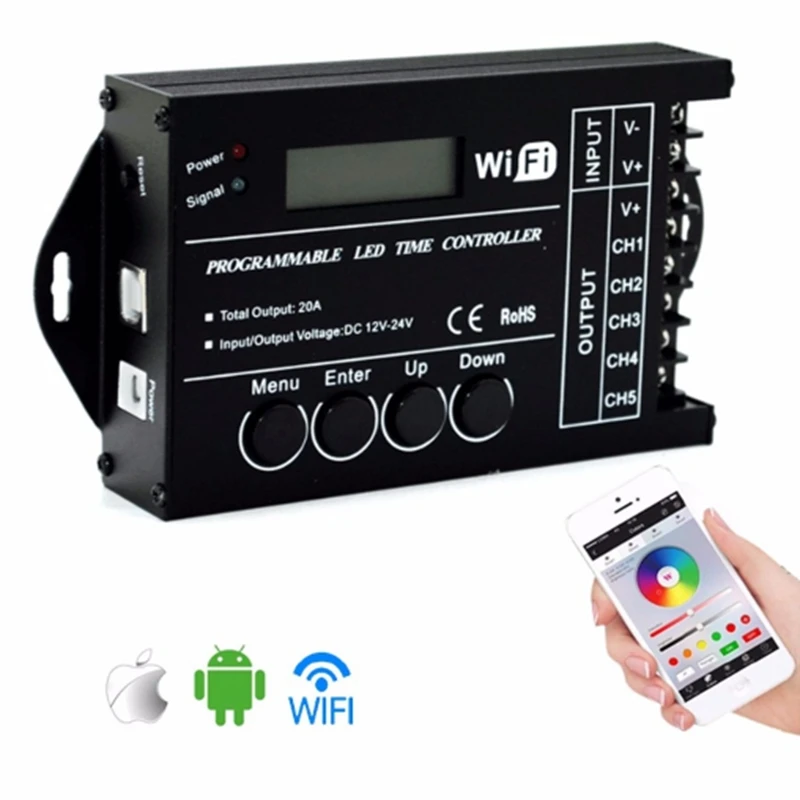 DC12 DC24V TC420/TC421 WiFi time programmable led controller dimmer RGB aquarium lighting timer input 5 channels for strip | Лампы и