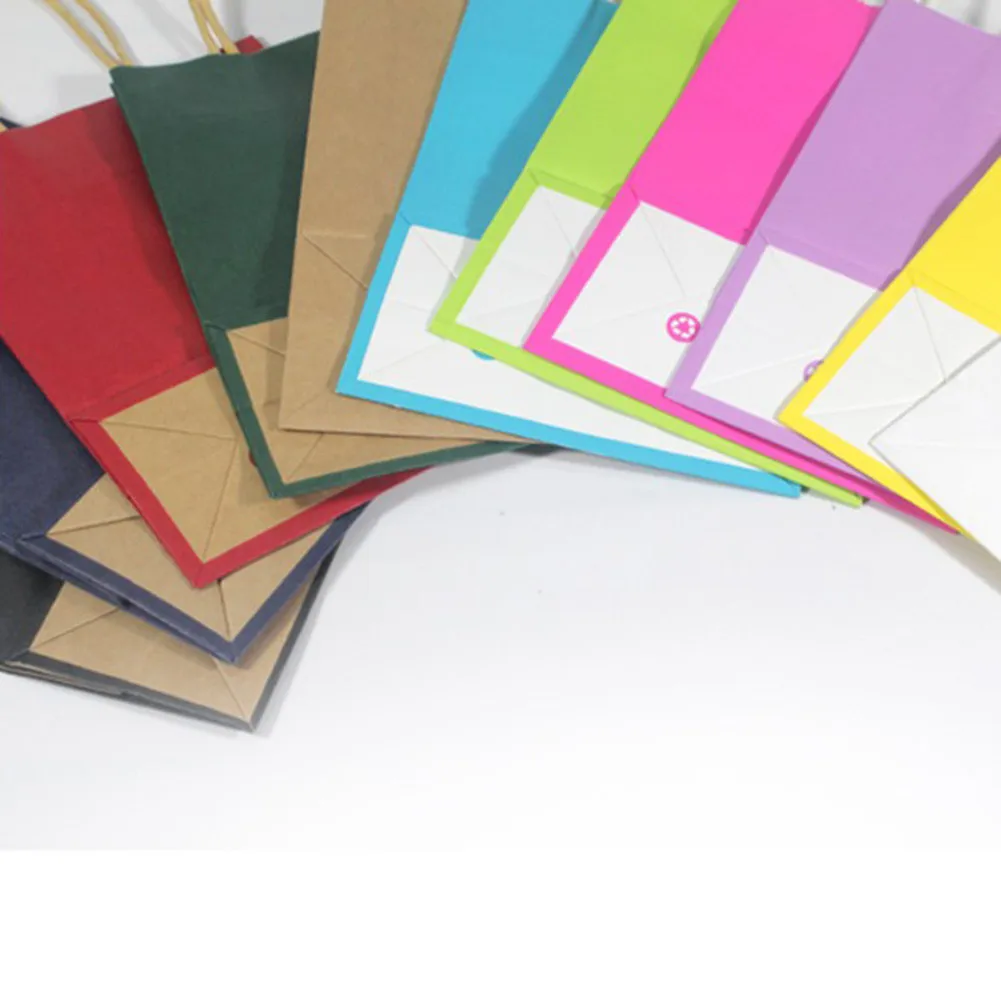 10 Colors Kraft party Paper Carrier Bag Wedding Treat with handle gift loot bags | Багаж и сумки