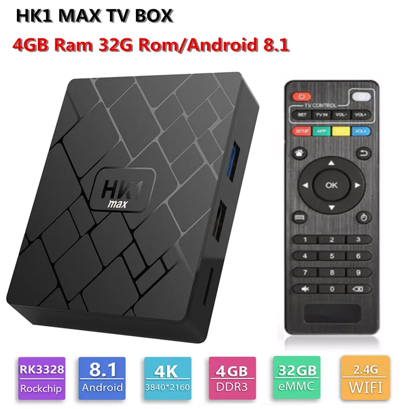HK1 MAX Smart tv BOX Android 8 1 RK3328 Четырехъядерный 4 Гб Ram 32G Rom wifi 3D USB 3 0 4K HDR H.265 приставка |
