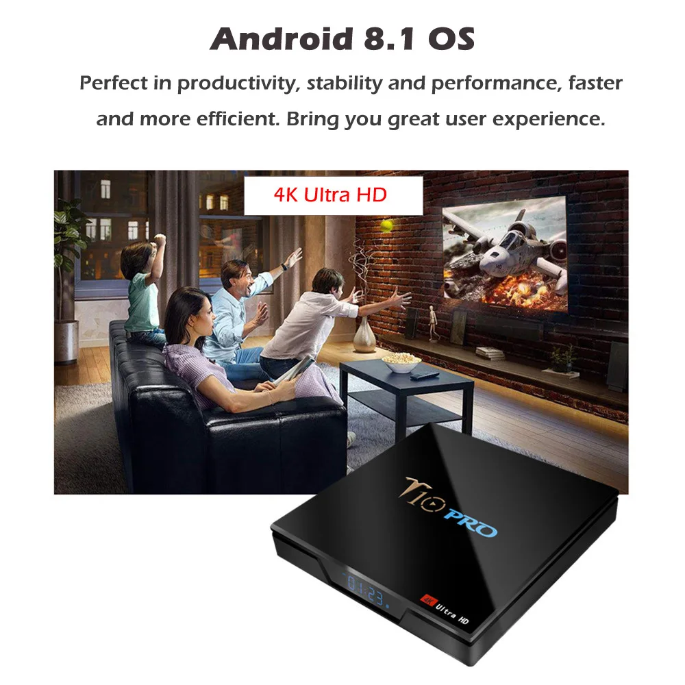 T10 PRO Smart Android 8 1 TV Box Cortex A53 S905X2 Четырехъядерный 4K 4GB32GB WiFi BT4.1 медиаплеер LED экран
