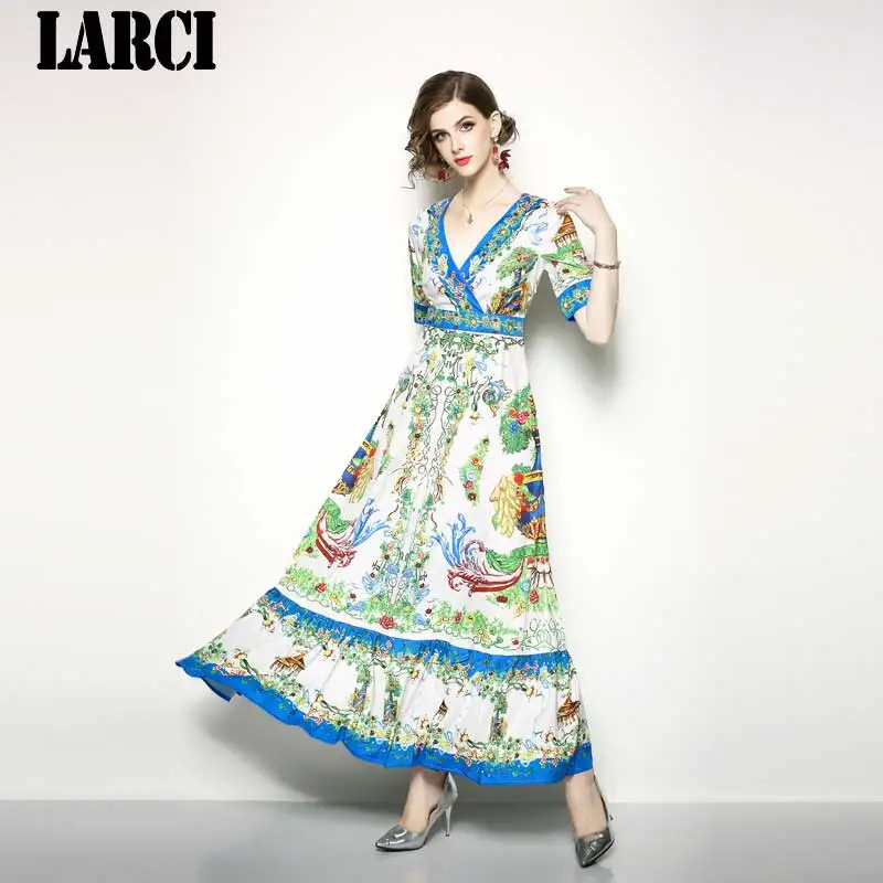 LARCI платье цветочный ваза для женщин Vestidos Playa Verano 2018 Vestiti Lunghi Estivi Лето Осень