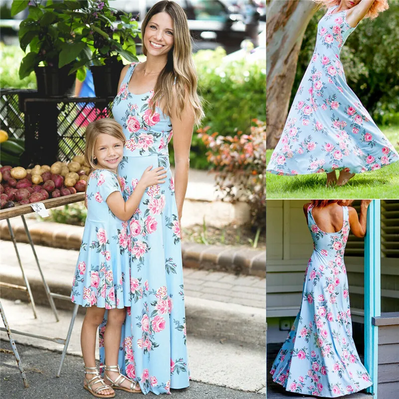 Boho/летнее пляжное платье для мамы и дочки одинаковые Семейные Платья с цветочным