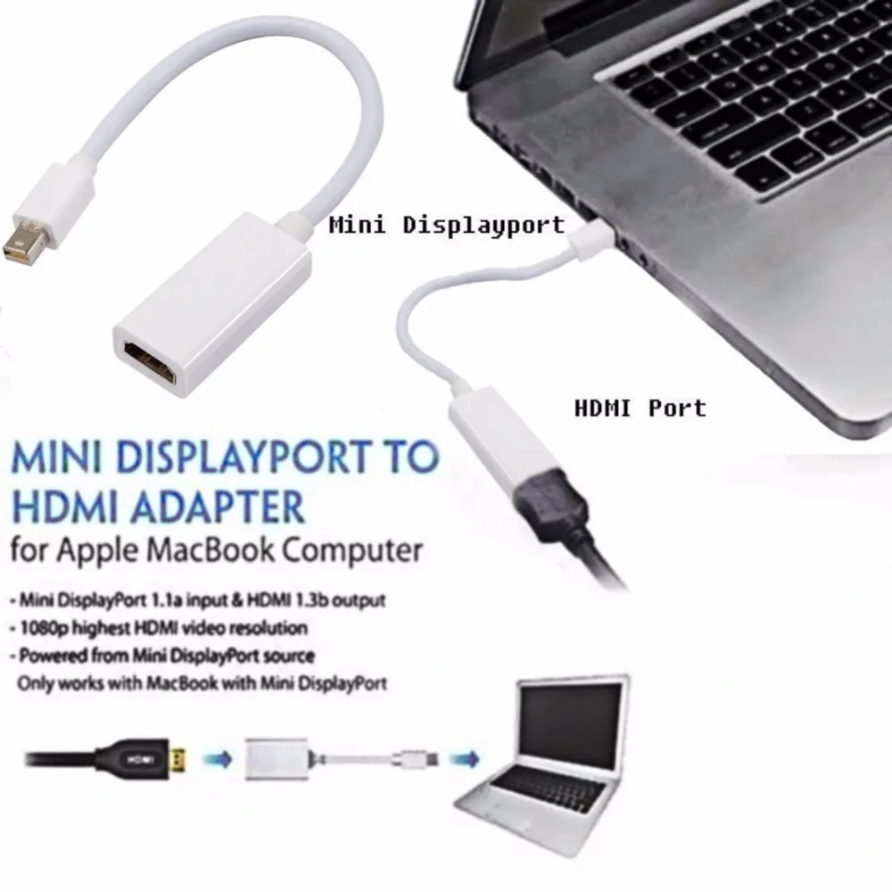Full HD Mini Displayport к HDMI Кабель адаптер Thunderbolt DP конвертер 1080 P для MacBook Pro Air Mac PowerBook 20 см| |