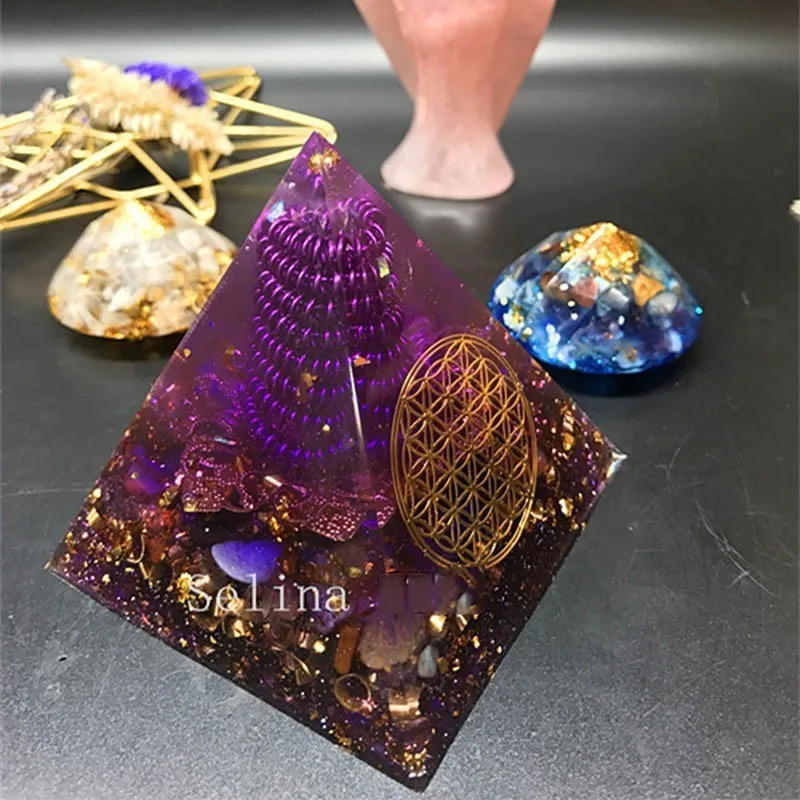 Пирамида AURA рейки из органита, белая кристаллическая колонна, Сахасрара, чакра, разил, натуральный кристалл, смола, приносит удачу, фиолетов... от AliExpress RU&CIS NEW