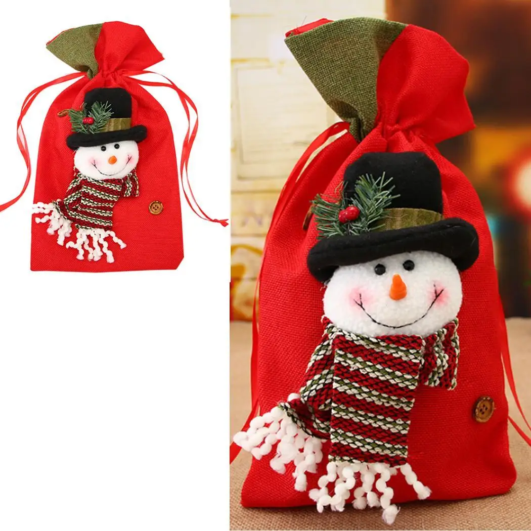 Snowman Elk Pattern Drawstring Christmas Candy Gift etc Bag Home Outdoor Decoration | Дом и сад