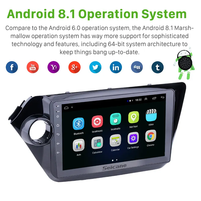Головное устройство Seicane 2Din 9 &quot Android 8 1 GPS для KIA K2 RIO 2011 2015 сенсорный экран 4 ядра Гб