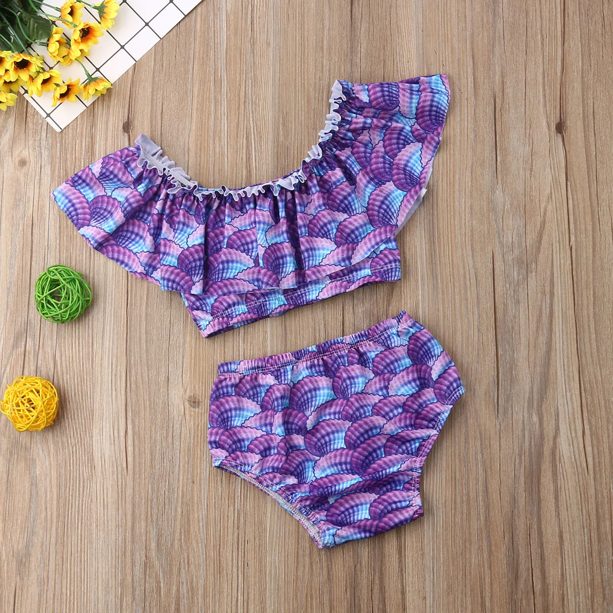 Toddler Newborn Kids Baby Girl Ruffle Off Shoulder Bikini Set Swimwear Swimsuit Bathing Suit Cute Clothes | Детская одежда и обувь