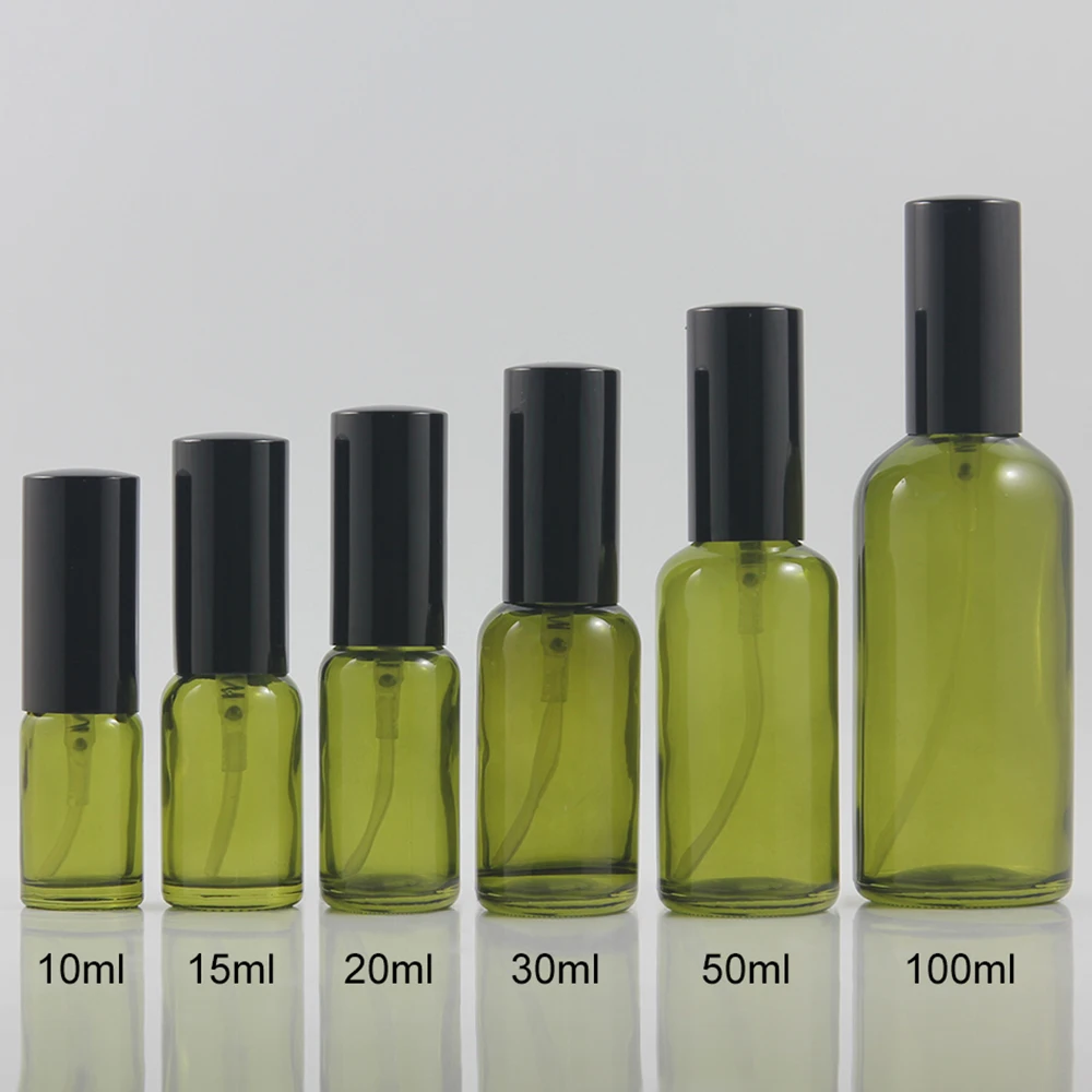 

luxury cosmetic spray bottle 10ml mini portable oil glass bottle with black aluminum pump