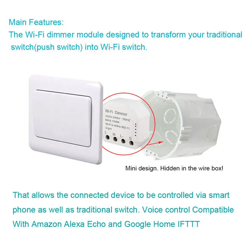 AABB Wifi умный диммер модуль 220 В 240 150 Вт контроллер таймер Выключатель света
