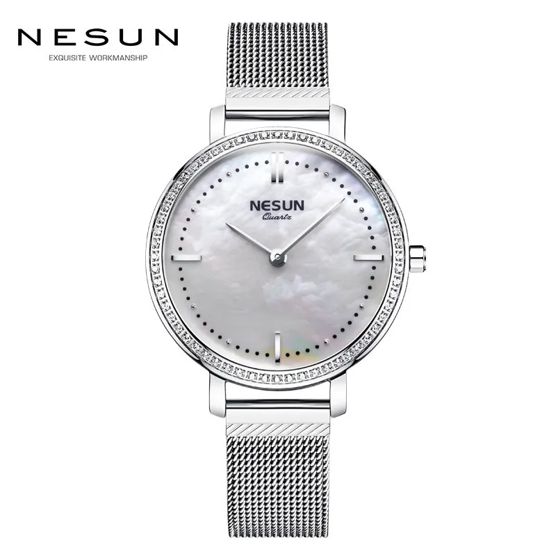 Switzerland NESUN Women's Watches Luxury Brand Japan Quartz Movement Pearl Steel Diamond 7MM Ultra-thin Waterproof Clock N8809-1 enlarge
