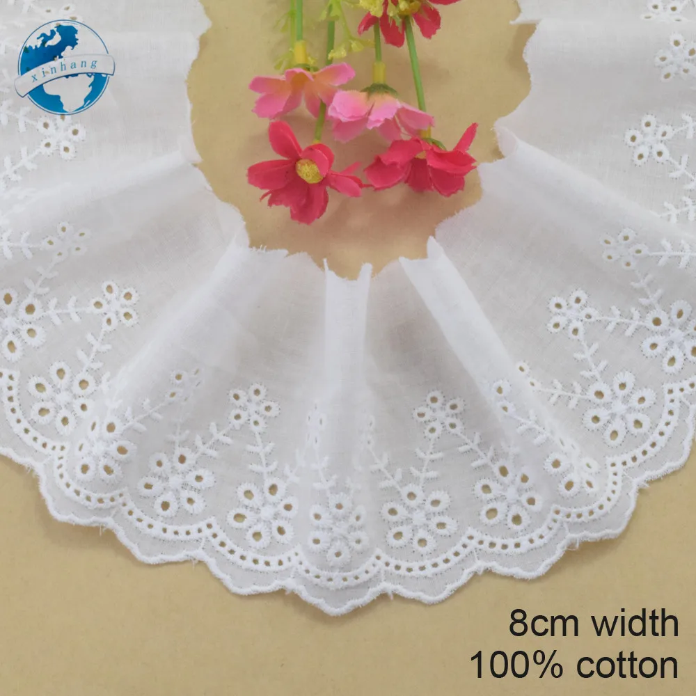 

8cm width Cotton embroid lace sewing ribbon guipure trims dolls lace warp knitting DIY Garment Accessories wedding lace#3584