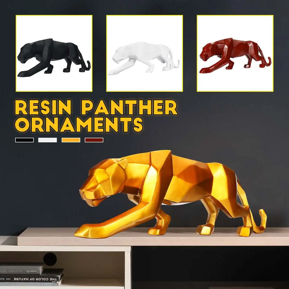 

S/L Modern Abstract Black Panther Resin Sculpture Geometric Resin Leopard Statue Crafts Wildlife Art Decor Gift