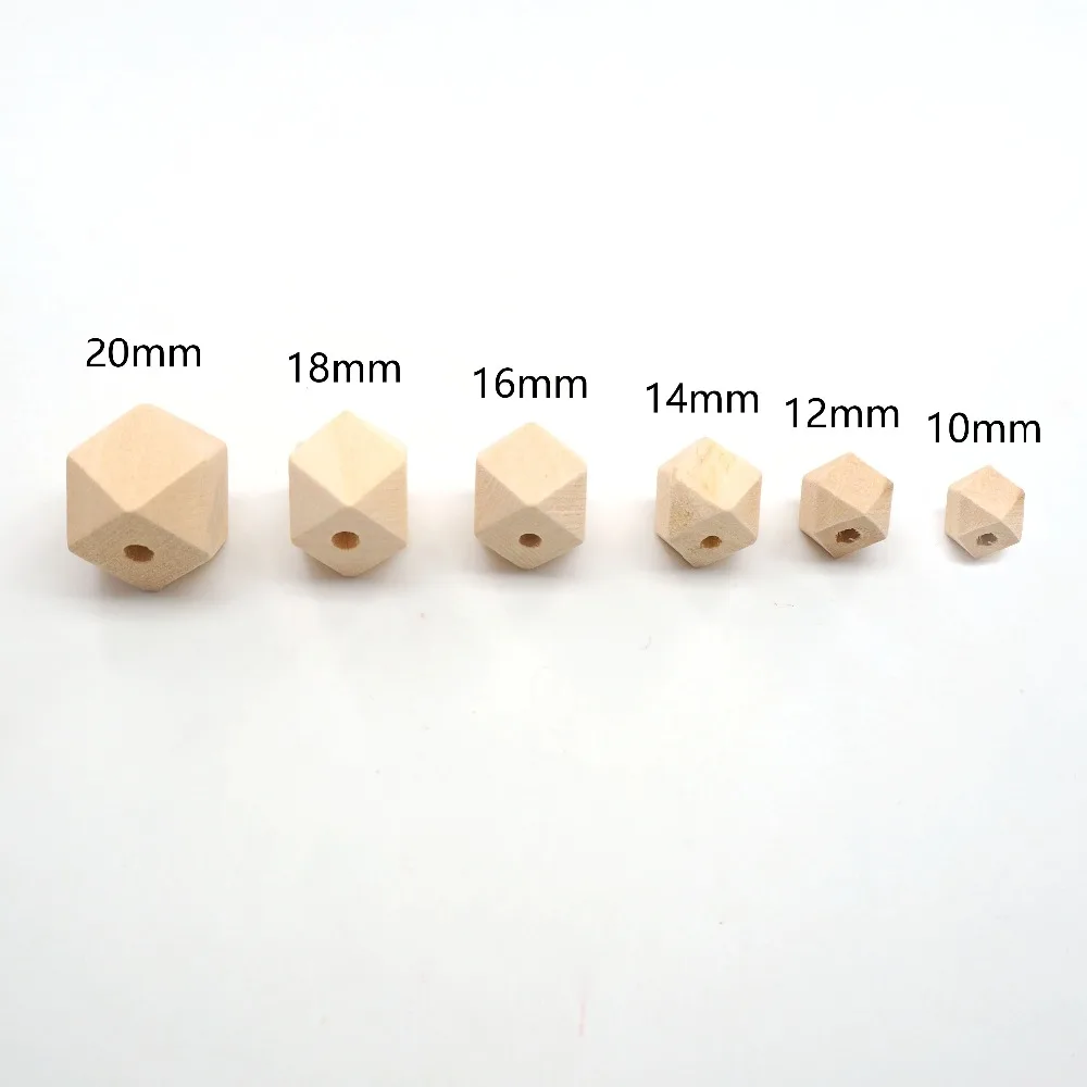 Chenkai 100PCS 18mm Unfinished Wooden Beads Geometric Hexagon Beads Natural beads For DIY Baby Teether Nacklace Accessories