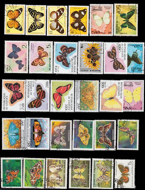 

50Pcs/Lot Butterfly All Different From Many Countries NO Repeat Unused Postage Stamps for Collecting