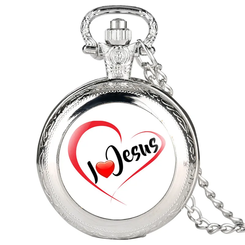

I Love Jesus Series Quartz Pocket Watch Retro for Men Women Pocket Watches Unisex Pendant Gift for Pocket Watch With Necklace