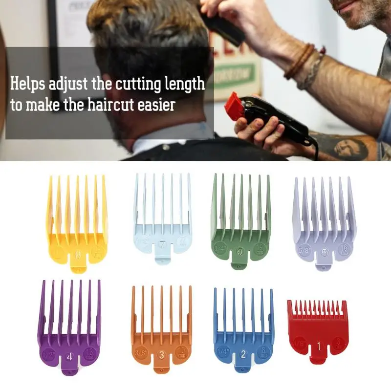 Ограничитель для стрижки волос на фен-машинах, цветной, 8 размеров.