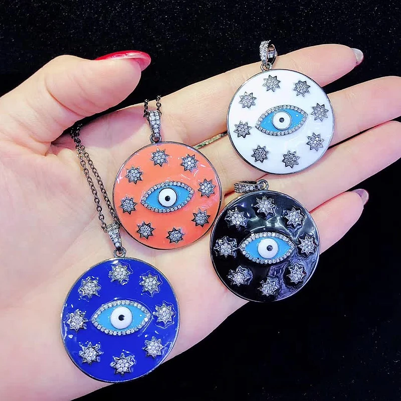 

3PCS ZYZ-N0146 Star cz paved eye charm pendant necklace with enamel shiny lady necklace for women jewelry