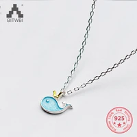 silver 925 jewelery fashion cute sweet blue dolphins pendants adjustable necklace for women