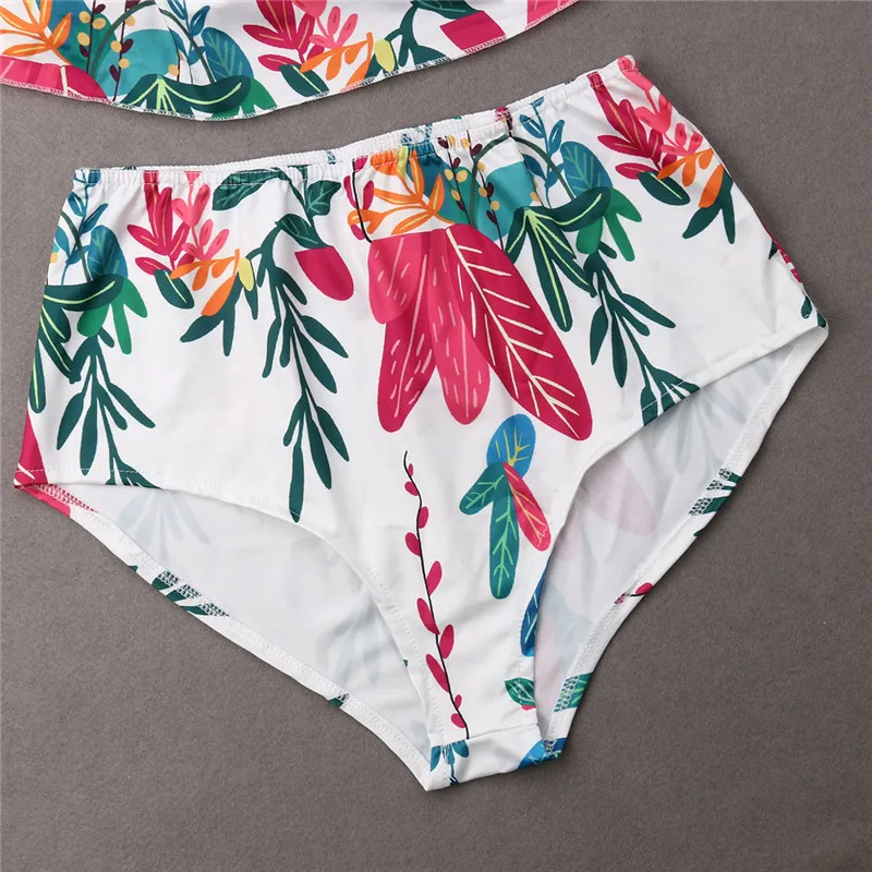 2019 Summer Family Matching Swimwear Women Kids Girls Sets Floral Sleeveless Halter Belt Ruffle Crop Tops High Waist Shorts 2Pcs | Мать и