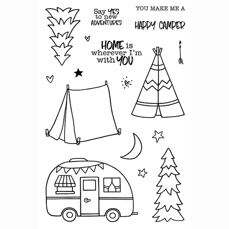 Прозрачный силиконовый штамп happy camper/печать для