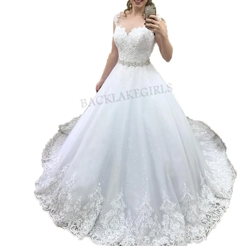 Свадебное платье Vestido De Noiva роскошное Тюлевое кружево с пайетками свадебные