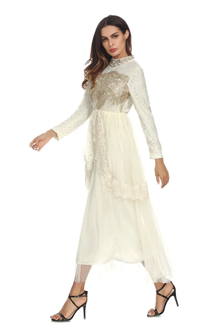 Мусульманское платье Abaya элегантный кружевной Халат средней длины Jubah Ramadan