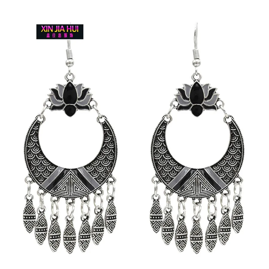New Pattern Restore Ancient Ways Earring Posimi Second Nation Wind Personality Concise Lotus Leaf Tassels Earrings Ornaments | Украшения и