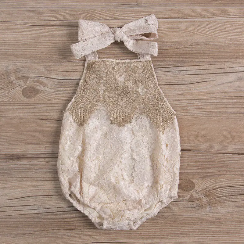 Pudcoco 2018 Newborn Toddler Infant Baby Girl Sleeveless Cotton Beige Lace Jumpsuit Bodysuit Clothes Sunsuit 0-24M | Детская одежда и