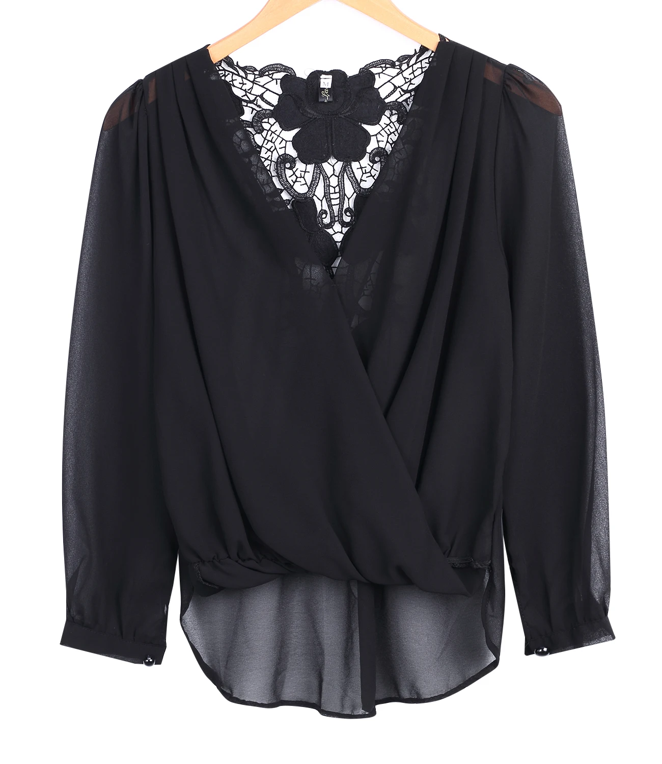 Женская шифоновая блузка с длинным рукавом V образным вырезом|Блузки| |