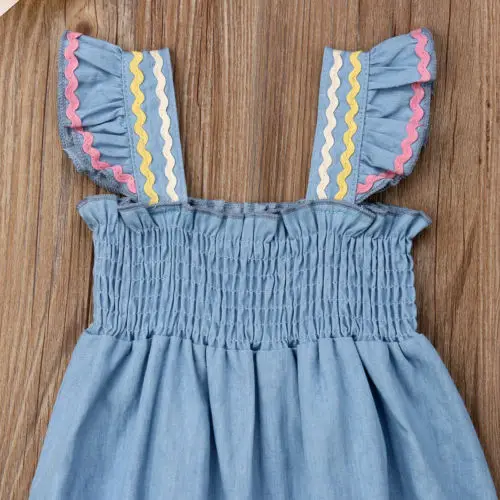 2019 Летний комбинезон для новорожденных девочек синий без рукавов одежда с