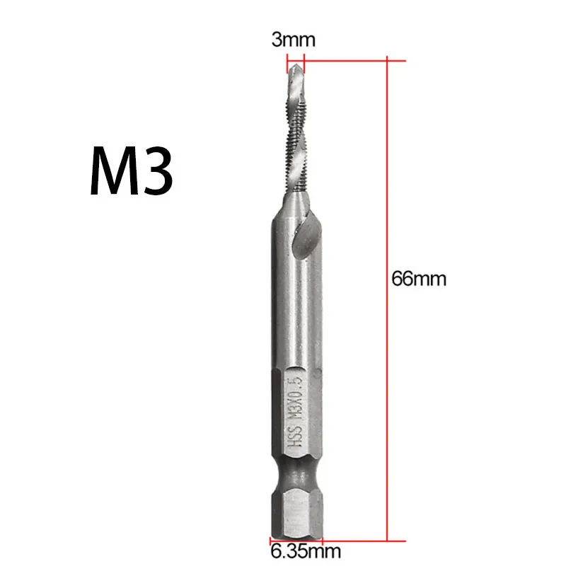 Multi-Function Integral Screw Machine Accessories M3 Hex Shank Compound Spiral Thread Taps Drill Bit Tool |