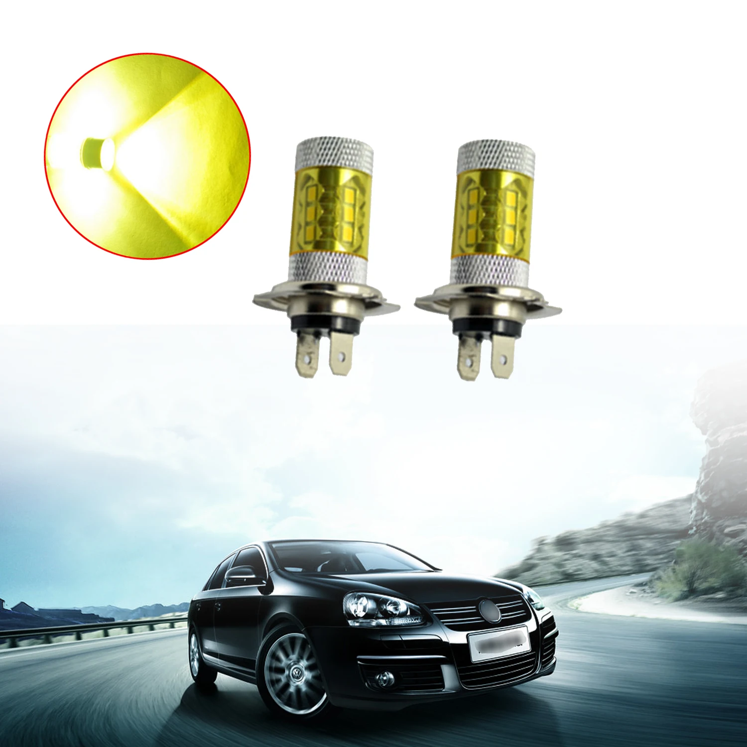 2pcs H7 80W 1400LM High Power 4300K 360 Degrees Yellow 2323 LED Car Fog Driving Lights Universal | Автомобили и мотоциклы