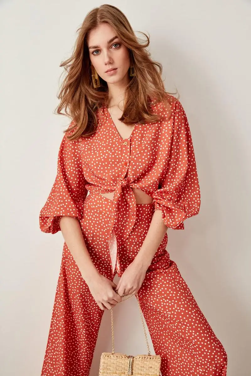 Trendyol оранжевая ластовица в горошек Bluz TWOSS19DU0088| |