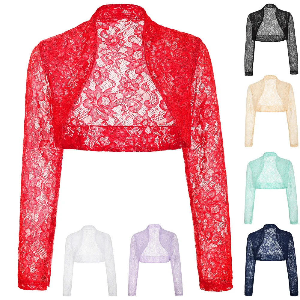 Летнее женское кружевное болеро с длинным рукавом и цветочным принтом | Женская