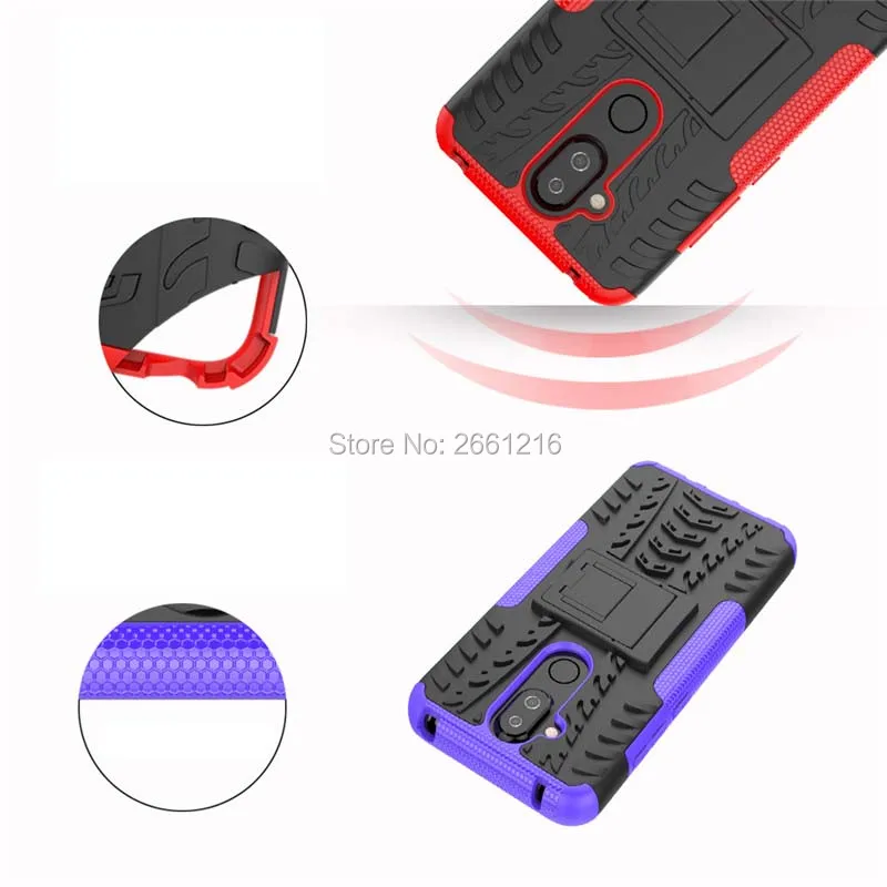 For Nokia 8.1 (Nokia X7) TA-1131 6.18&quot Dazzle Shockproof Soft Silicone &amp Hard Plastic Dual Armor Back Case Stand Holder Cover |