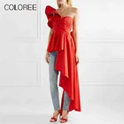 Женские асимметричные топы с оборками, летние белыечерныеоранжевые топы с открытыми плечами, 2019