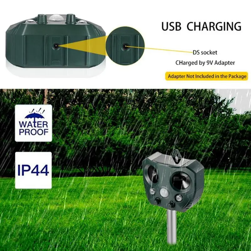 

Outdoor Ultrasonic Solar Pest Repeller Animal Pest Mouse Repeller PIR Sensor Garden Bird Cat Dog Repellent Keep Animals Away