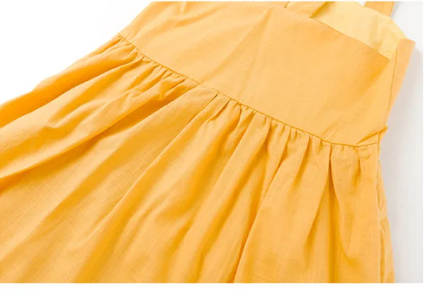 big girls summer cotton linen sleeveless dress teens kids casual solid yellow children beach sundress age 6 8 10 12 14 t | Детская