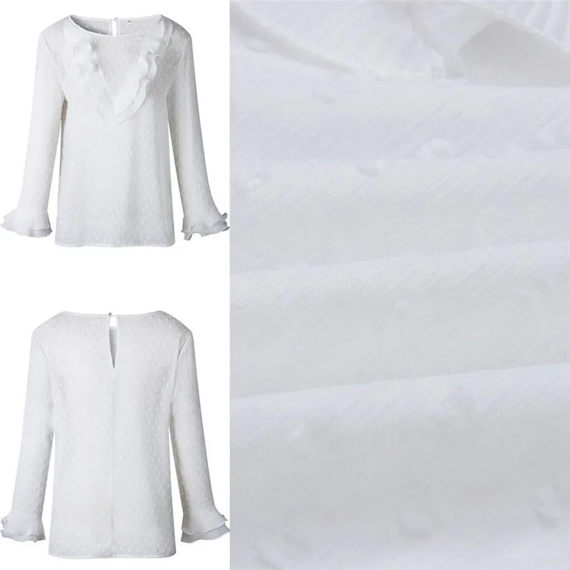 Women Ruffle Frill Long Sleeve Chiffon Blouse Ladies Early Autumn Loose White Office Shirt Fall Fashion Tops |