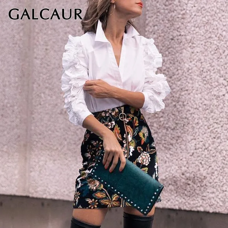 Женская блузка с длинным рукавом GALCAUR белая Лоскутная Блузка размера плюс