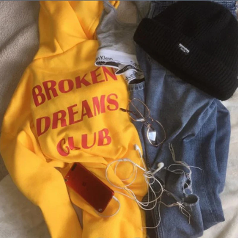 Harajuku Broken Dreams Клубная толстовка с буквенным принтом осенне-зимние топы свободная
