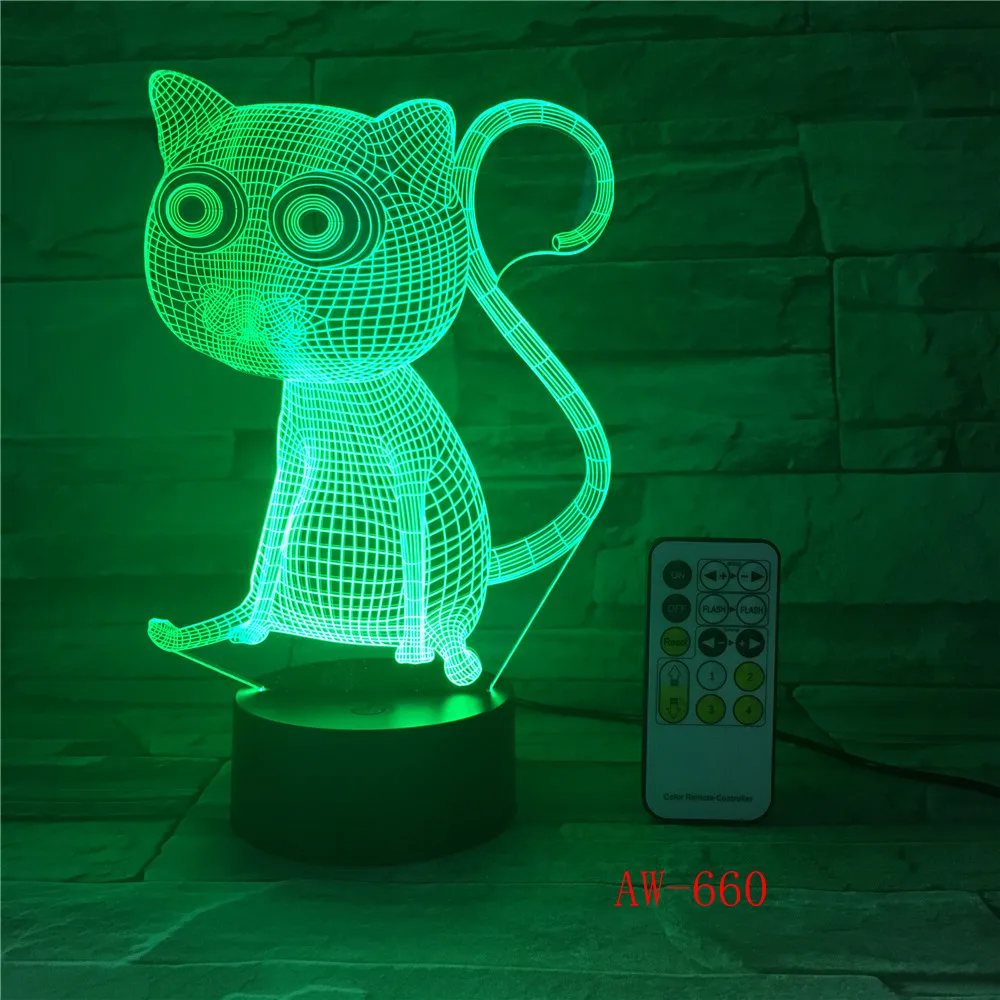3D кошачий светодиодный ночник USB зарядка в форме животного для украшения дома