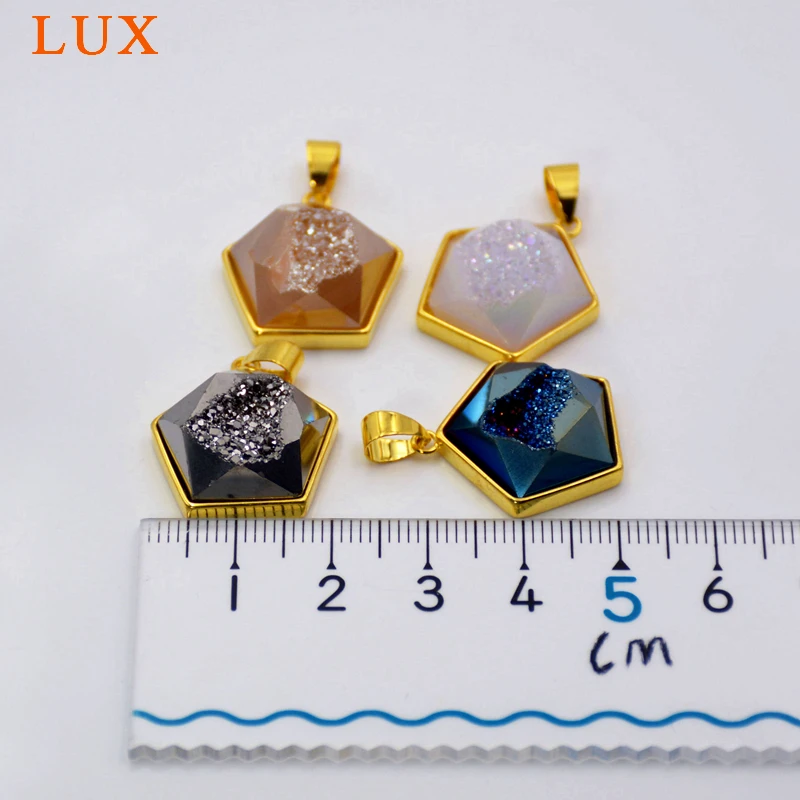 

Geometric Natural Agates Druzy Geode pendant multi color pentagon drusy stone charms drusy jewelry High Quality pendant